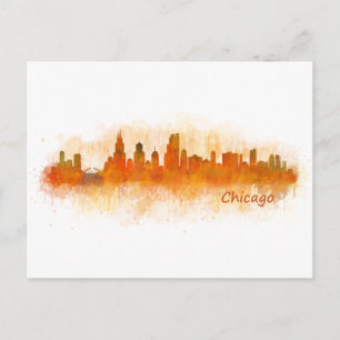 Carte Postale aquarelle chicago cityscape v03