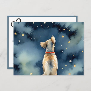 Carte Postale Aquarelle chien avec étoiles animal de compagnie S