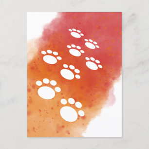 Carte Postale Aquarelle Chien Paw Traces