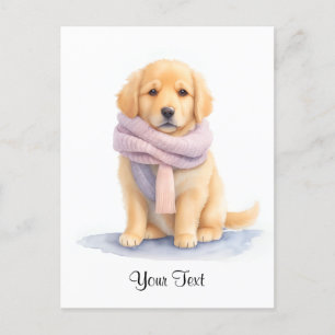 Carte Postale Aquarelle Chiot Golden Retriever Personnalisé