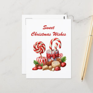 Carte Postale aquarelle chocolat de Noël menthe bonbon ajouter d
