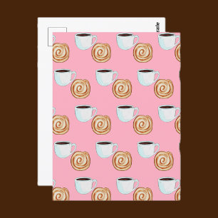 Carte Postale Aquarelle Cinnamon Bun Pastry Café
