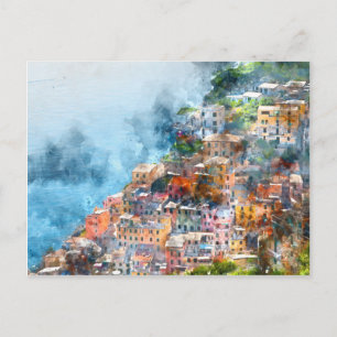 Carte Postale Aquarelle Cinque Terre Italie