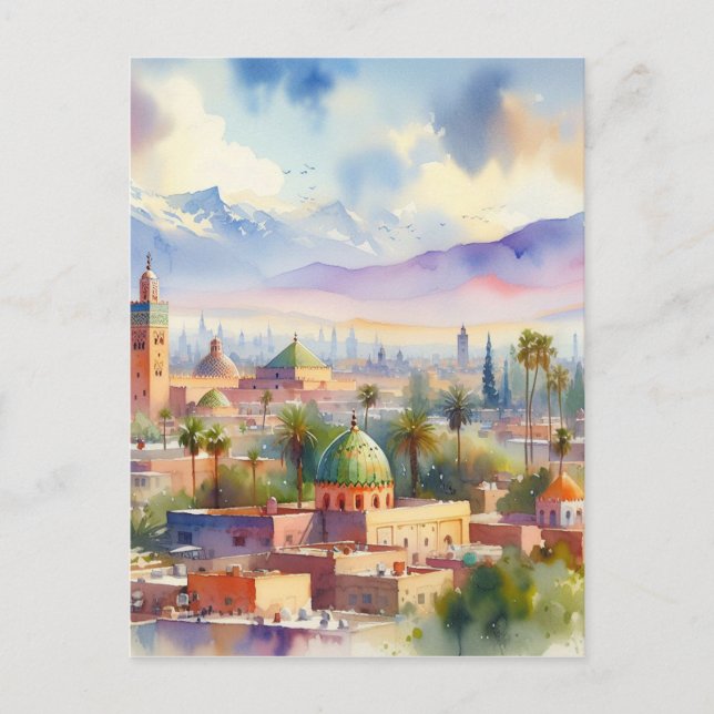Carte Postale Aquarelle Cityscape Maroc (Devant)