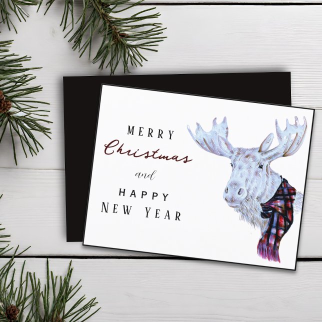 Carte Postale Aquarelle classique Moose Joyeux Noël Nouvel An (Créateur téléchargé)