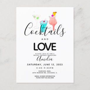 Carte Postale Aquarelle Cocktails Fête des mariées Bachelorette