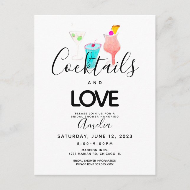 Carte Postale Aquarelle Cocktails Fête des mariées Bachelorette (Devant)