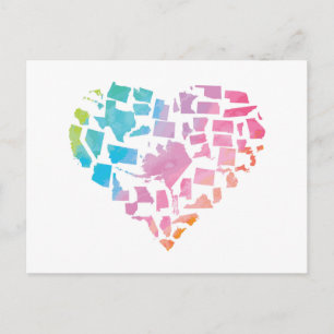 Carte Postale Aquarelle Coeur des États-Unis