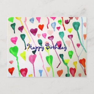 Carte Postale Aquarelle coeur Joyeux art d'anniversaire