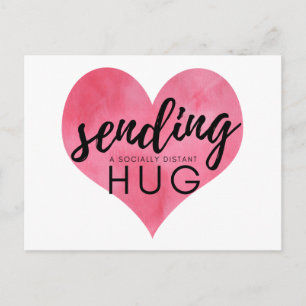 Carte Postale Aquarelle Coeur rose Coeur Distancing Social Hug