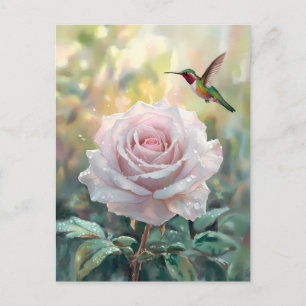 Carte Postale Aquarelle Colibri et rose