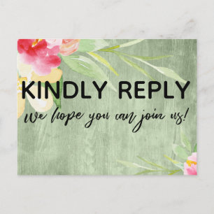 Carte Postale Aquarelle colorée Bois vert rustique Floral RSVP