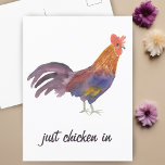 Carte Postale Aquarelle colorée de poulet JUSTE POULET dans drôl<br><div class="desc">Profitez de ce poulet fantaisiste sur cette carte amusante. Vous pouvez toujours modifier ou ajouter votre propre texte. Faites-moi savoir si vous voulez quelque chose fait sur mesure.</div>