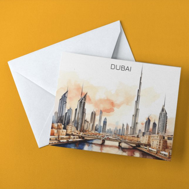 Carte Postale Aquarelle colorée Dubaï UAE (Colorful Dubai UAE Watercolor Postcard)