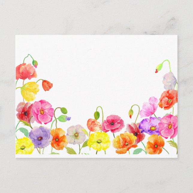 Carte Postale Aquarelle Colorée Poppies fleurs (Devant)