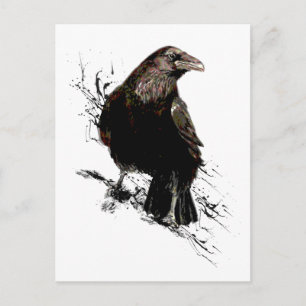 Carte Postale Aquarelle Corbeau Oiseau Art animal
