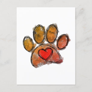 Carte Postale Aquarelle couleur Amoureux des chiens Dessin