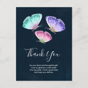 Carte Postale Aquarelle couleur mignonne Papillons Merci