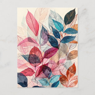 Carte Postale Aquarelle couleur pastel Feuilles d'illustration