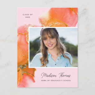 Carte Postale Aquarelle couleur rose et rouille