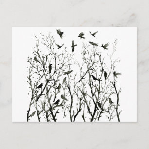 Carte Postale Aquarelle croque en bois la nuit noir