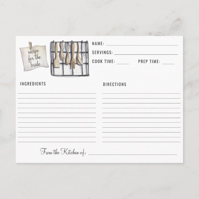 Carte Postale Aquarelle Cuisine Ustensiles Fête des mariées Rece (Dos)