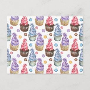 Carte Postale Aquarelle cupcakes colorés