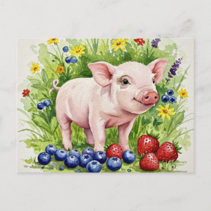 Carte postale Aquarelle Cute Pig Young Animaux