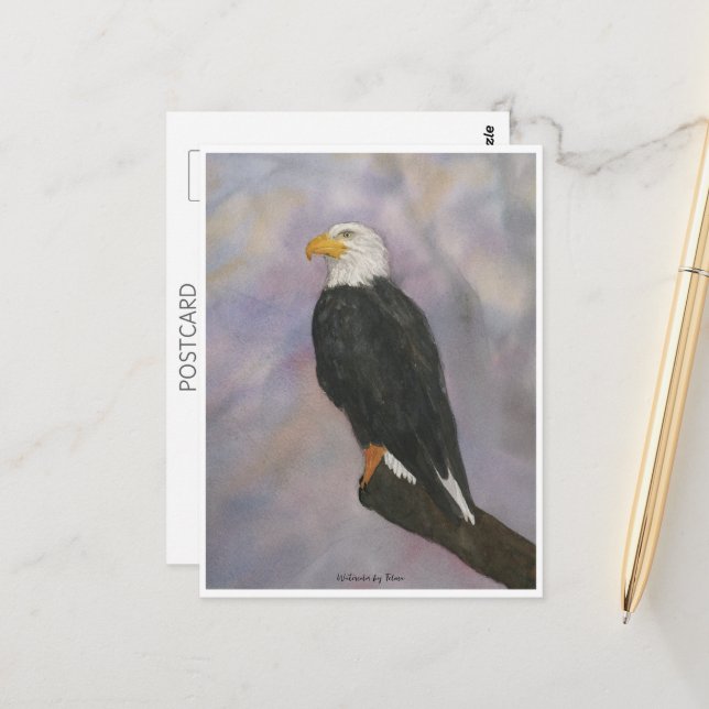 Carte Postale Aquarelle d'aigle (Devant/Arrière en situation)