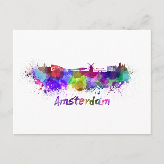 Carte Postale Aquarelle d'Amsterdam (Devant)