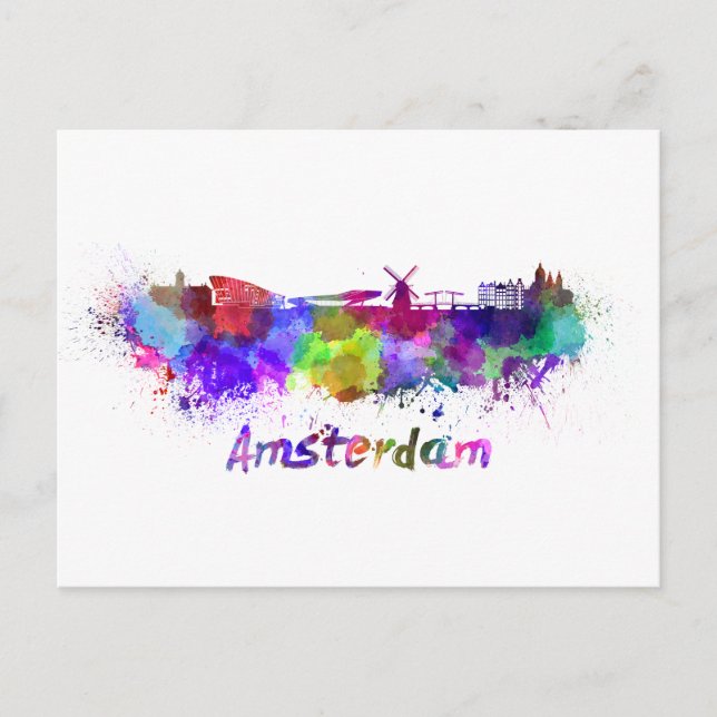 Carte Postale Aquarelle d'Amsterdam (Devant)