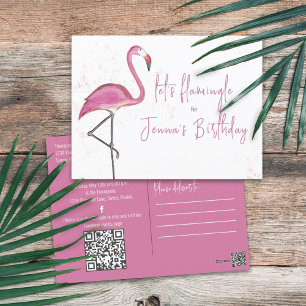 Carte Postale Aquarelle d'anniversaire Typographie Flamant rose 