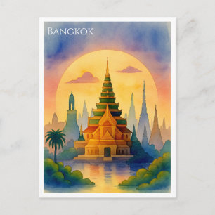 Carte postale aquarelle de Bangkok Thaïlande