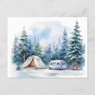 Carte Postale Aquarelle de camping d'hiver