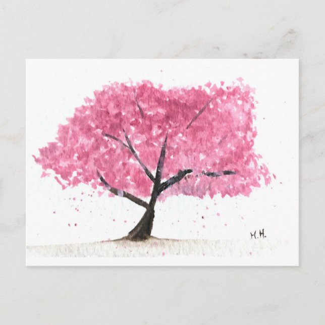 Carte Postale Aquarelle de cerisier rose Sakura (Devant)