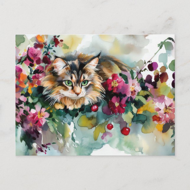 Carte postale aquarelle de chat  (Devant)