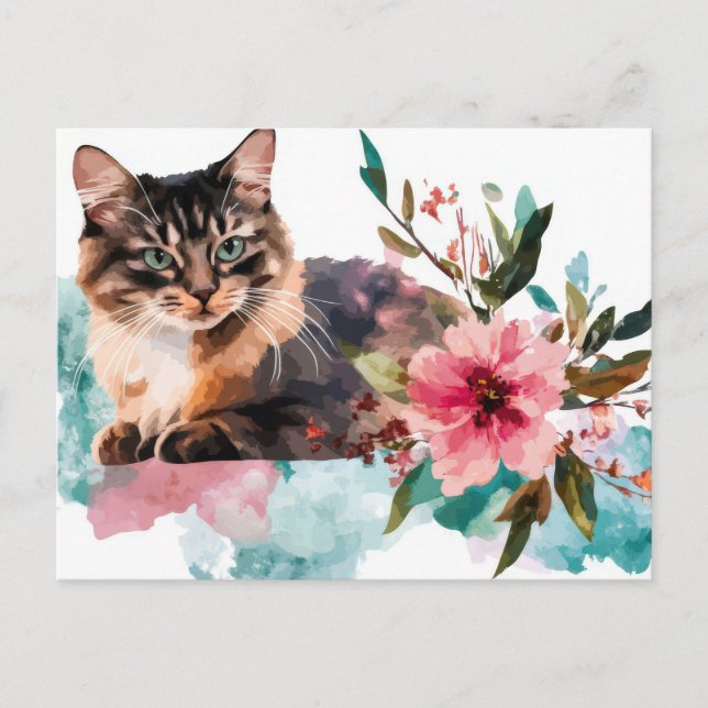 Carte postale aquarelle de chat  (Devant)