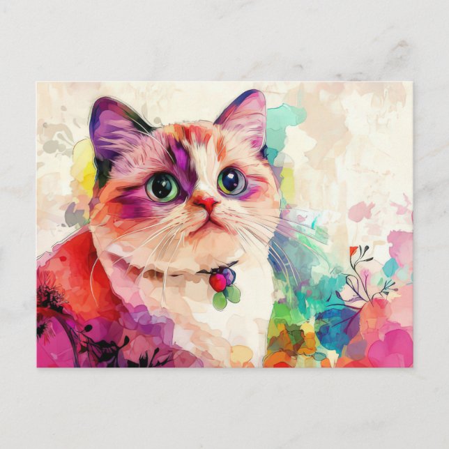 Carte postale aquarelle de chat  (Devant)