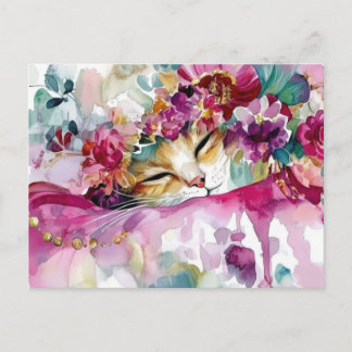 Carte postale aquarelle de chat