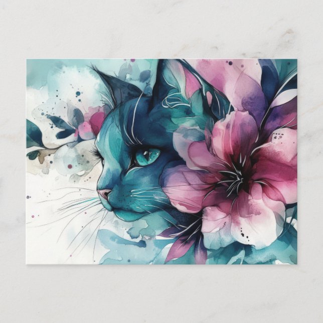 Carte postale aquarelle de chat  (Devant)