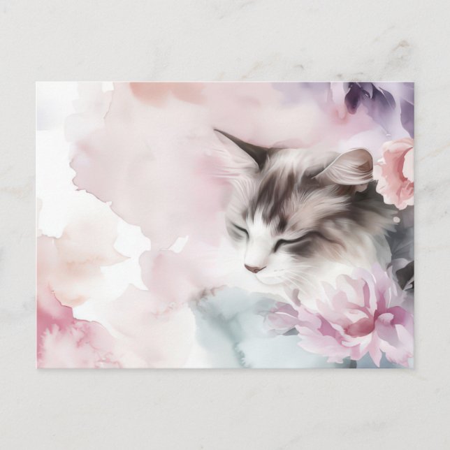 Carte postale aquarelle de chat  (Devant)