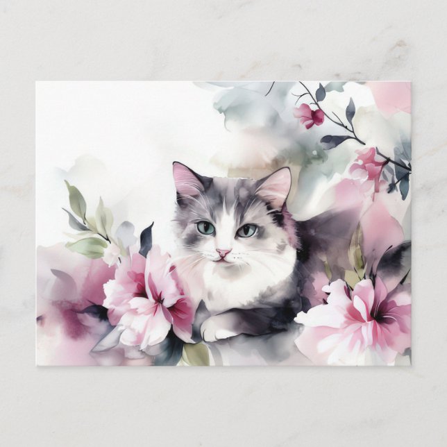 Carte postale aquarelle de chat  (Devant)