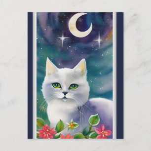 Carte postale aquarelle de chat cosmique fantaisis
