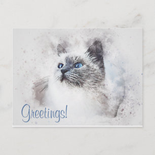 Carte Postale Aquarelle de chat mignon