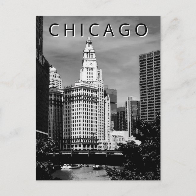 Carte Postale Aquarelle de Chicago LT Wind City noir blanc (Devant)