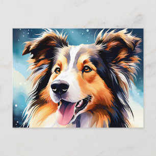 Carte Postale Aquarelle de chien colley coloré