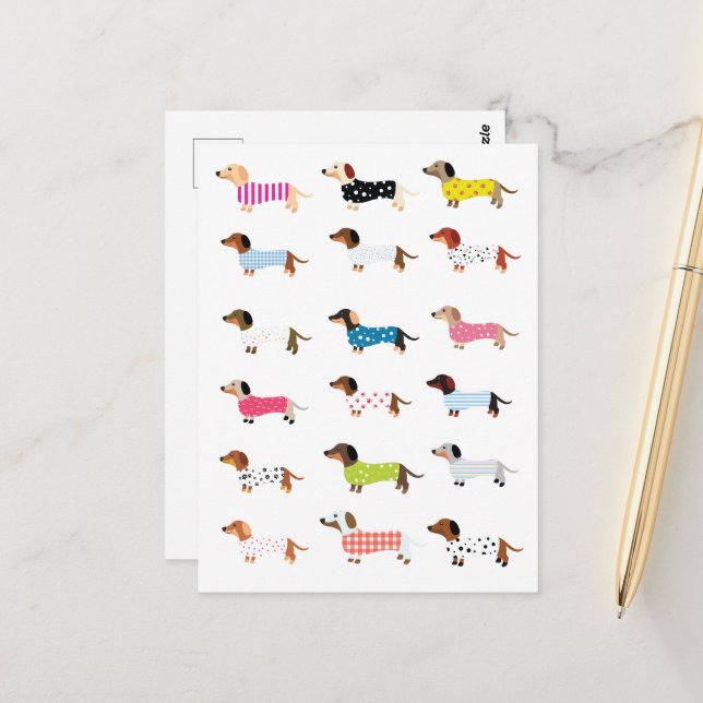 Carte Postale Aquarelle de chien Dachsund (Devant/Arrière en situation)