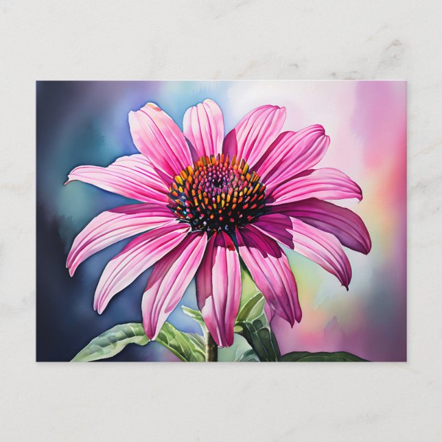 Carte Postale Aquarelle de confleur rose vibre (Devant)