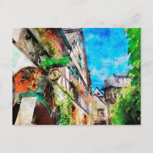 Carte Postale Aquarelle de Drosselgasse Ruedesheim