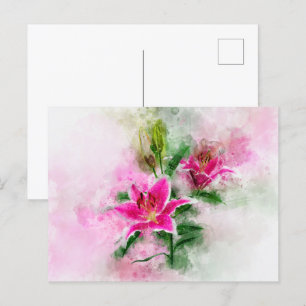 Carte Postale Aquarelle de fleur de Stargazer Lily - wb 02